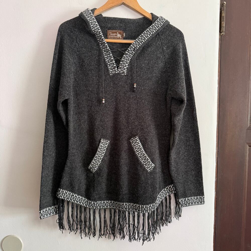 The ALPACA CONNECTION | Gray Fringed Alpaca Wool  sweater | Large
